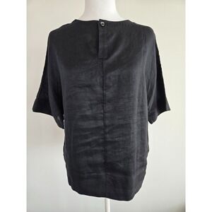 Muji Organic Linen Short Sleeve Blouse Black Oversize W Sz xs/s Vacation Summer